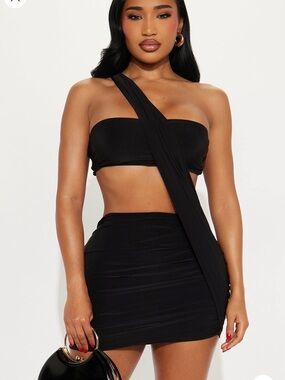 Black One-Shoulder Wrap Dress